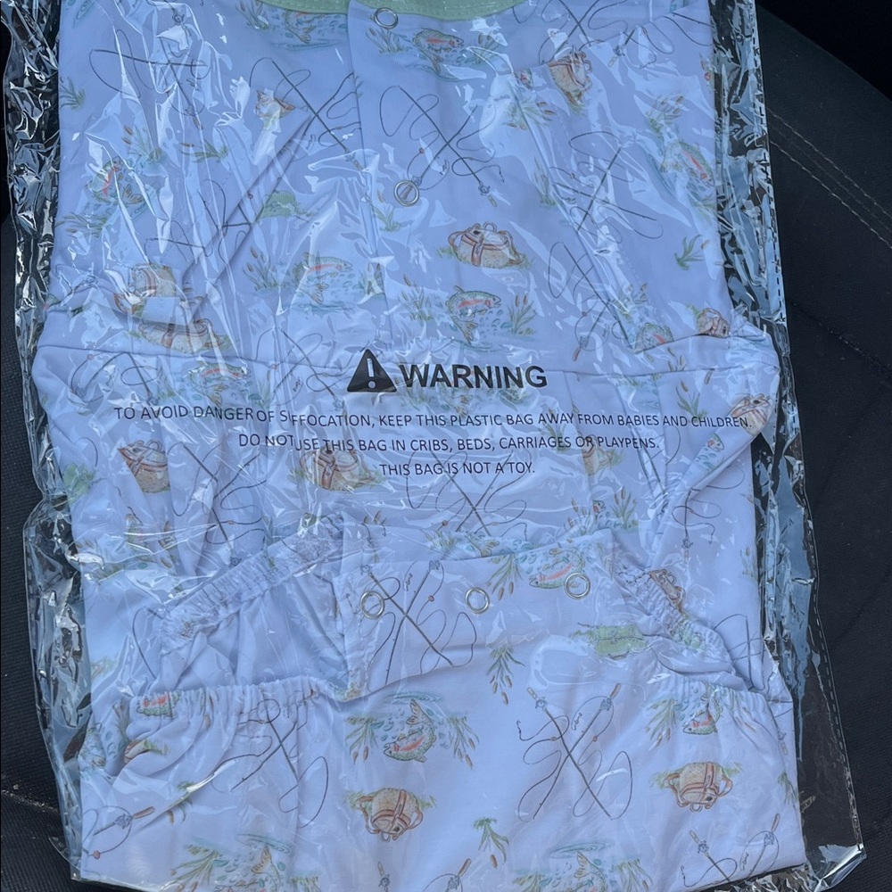 Trotters White and Green Kids onesie, fishing, print design - Picture 6 of 7